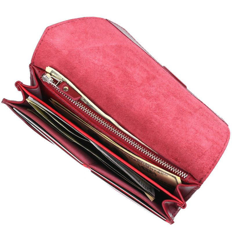 Чудовий шкіряний жіночий гаманець Grande Pelle Бордовий