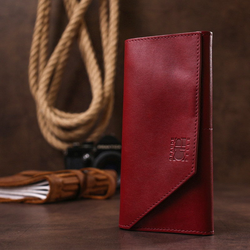 Чудовий шкіряний жіночий гаманець Grande Pelle Бордовий