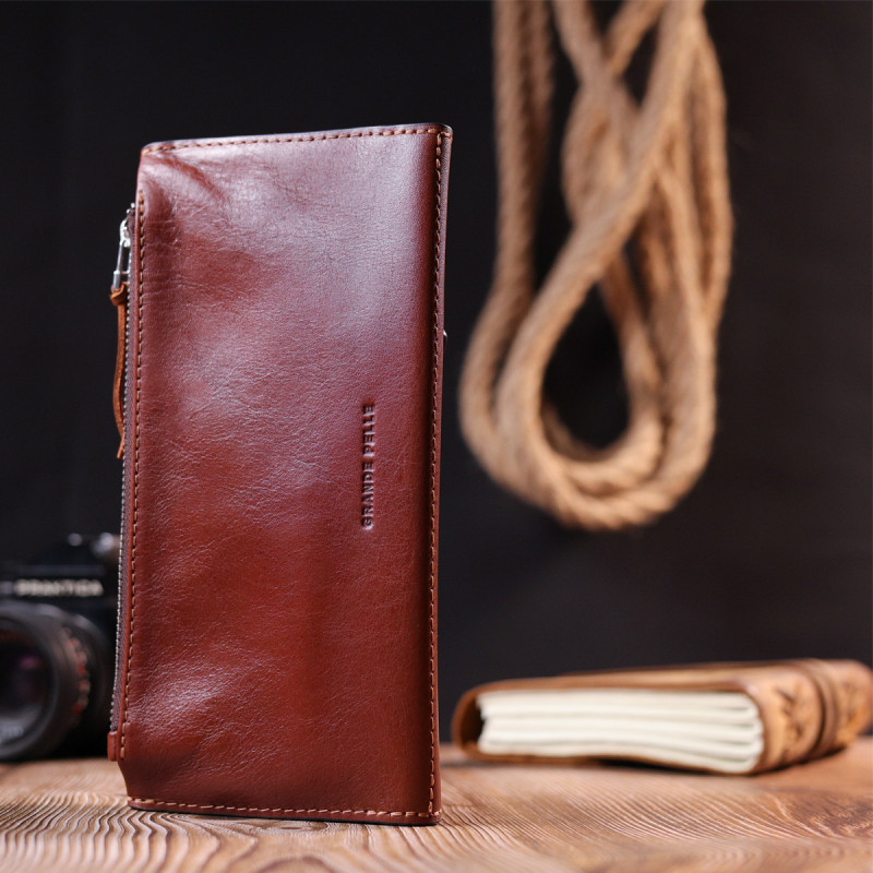 Практичне чоловіче портмоне Grande Pelle Коричневий