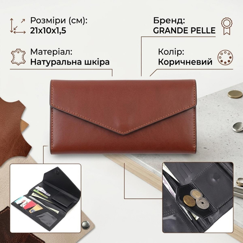Практичне чоловіче портмоне Grande Pelle Коричневий
