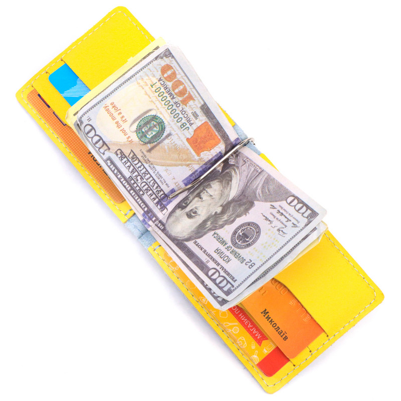 Чудовий шкіряний затискач комбі двох кольорів Серце GRANDE PELLE Жовто-блакитний