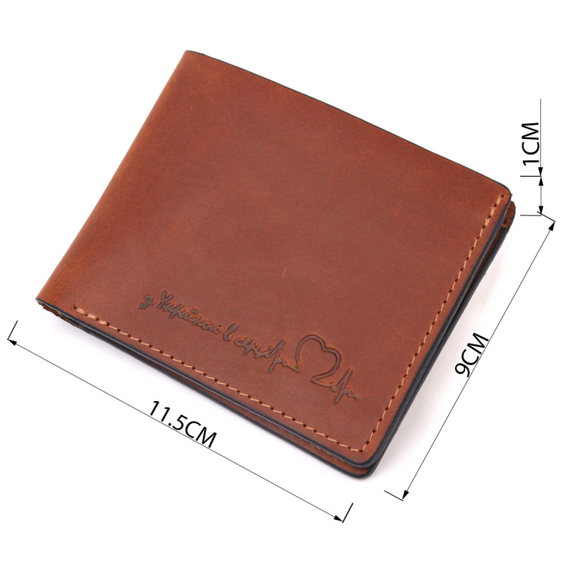 Мужской кожаный кошелек в два сложения Сердце GRANDE PELLE Светло-коричневый