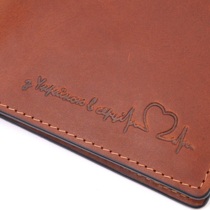 Мужской кожаный кошелек в два сложения Сердце GRANDE PELLE Светло-коричневый