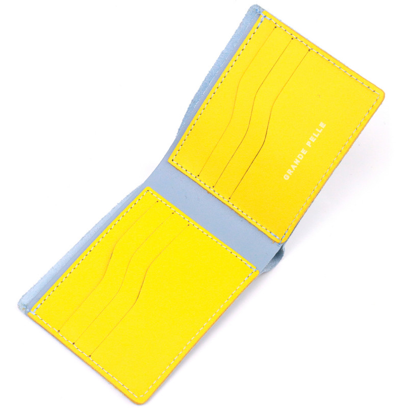 Оригінальний шкіряний гаманець комбі двох кольорів Серце GRANDE PELLE Жовто-блакитний