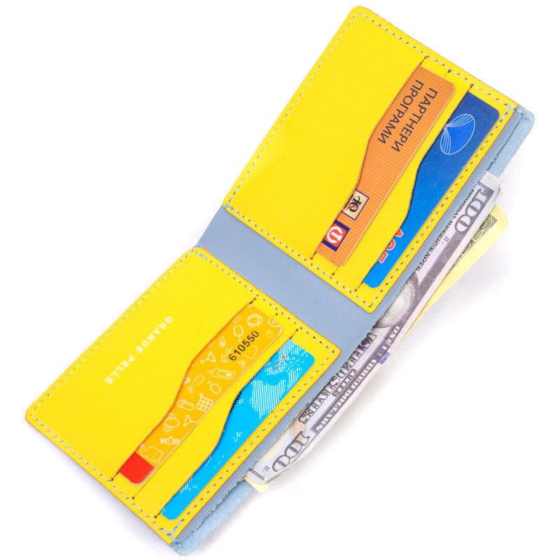 Оригінальний шкіряний гаманець комбі двох кольорів Серце GRANDE PELLE Жовто-блакитний