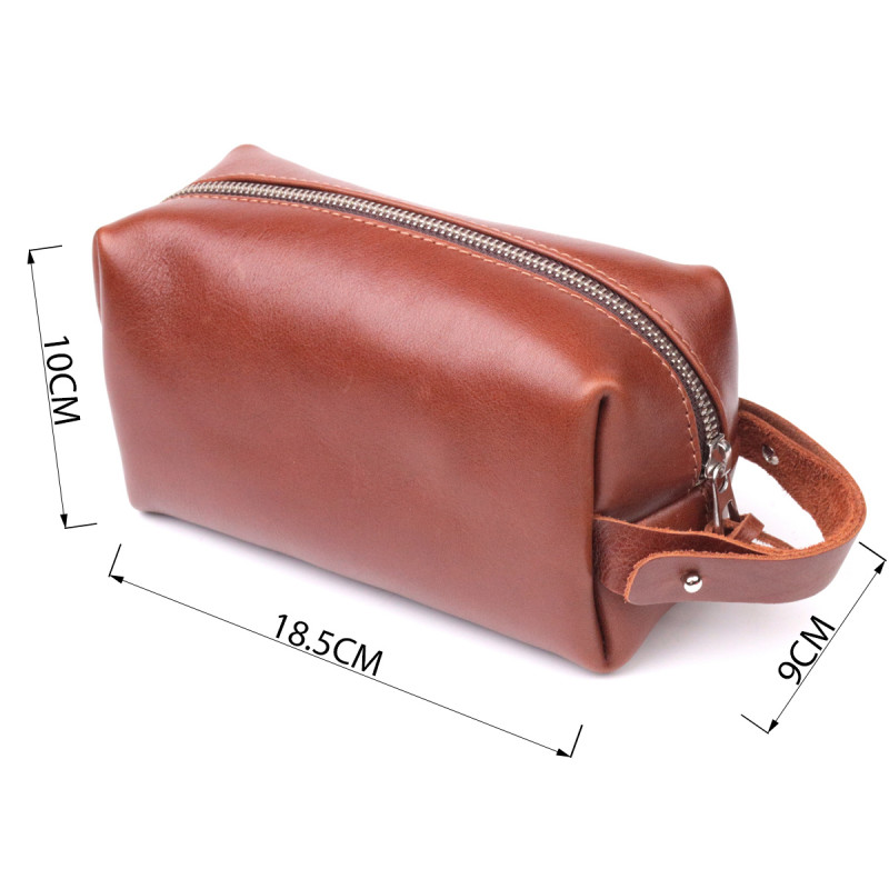 Мужская косметичка среднего размера из гладкой кожи на молнии Сердце GRANDE PELLE Светло-коричневая