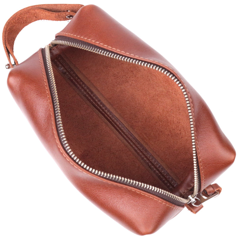 Мужская косметичка среднего размера из гладкой кожи на молнии Сердце GRANDE PELLE Светло-коричневая