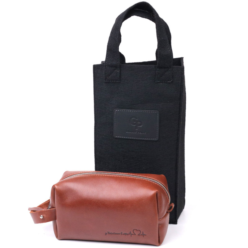 Мужская косметичка среднего размера из гладкой кожи на молнии Сердце GRANDE PELLE Светло-коричневая