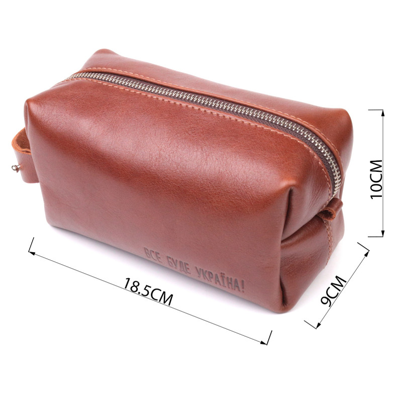 Мужской несессер среднего размера из гладкой кожи на молнии Украина GRANDE PELLE Светло-коричневый