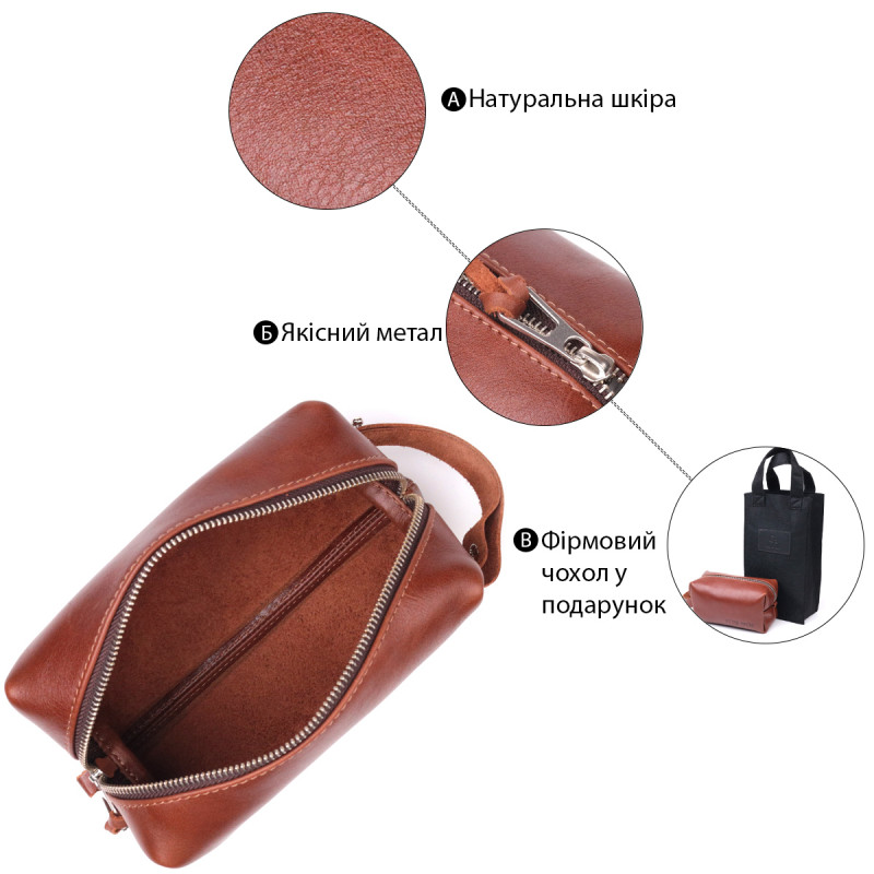 Мужской несессер среднего размера из гладкой кожи на молнии Украина GRANDE PELLE Светло-коричневый