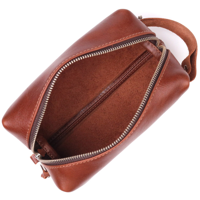 Мужской несессер среднего размера из гладкой кожи на молнии Украина GRANDE PELLE Светло-коричневый