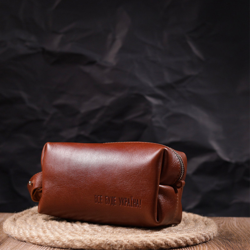 Мужской несессер среднего размера из гладкой кожи на молнии Украина GRANDE PELLE Светло-коричневый