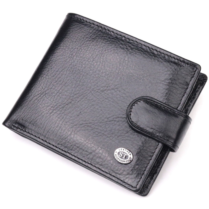 Мужской бумажник из натуральной гладкой кожи в два сложения ST Leather Черный