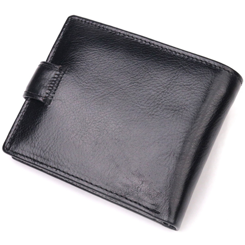 Мужской бумажник из натуральной гладкой кожи в два сложения ST Leather Черный