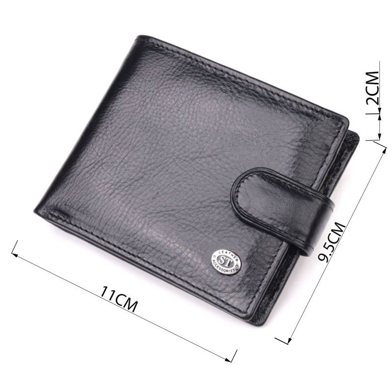Мужской бумажник из натуральной гладкой кожи в два сложения ST Leather Черный