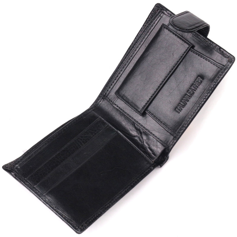 Мужской бумажник из натуральной гладкой кожи в два сложения ST Leather Черный