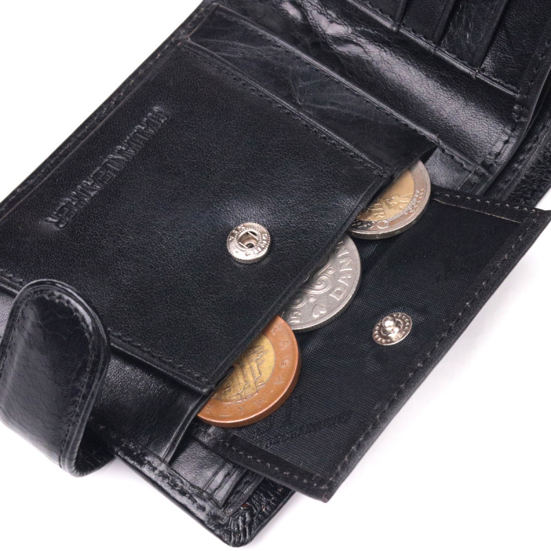 Мужской бумажник из натуральной гладкой кожи в два сложения ST Leather Черный
