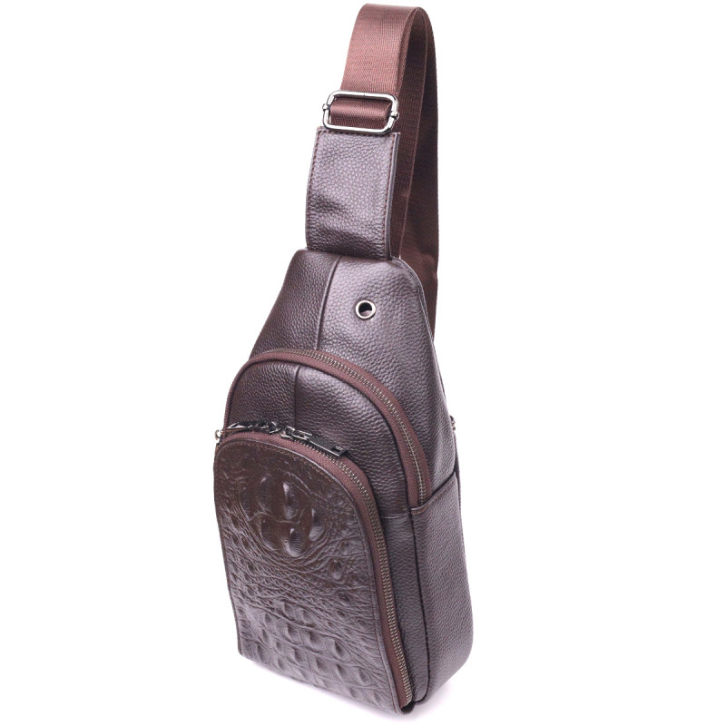Сумка слинг мужская из натуральной фактурной кожи Vintage Коричневый