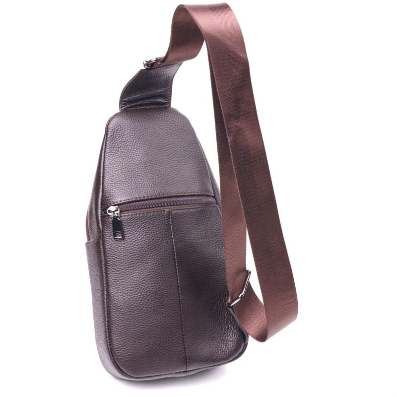 Сумка слинг мужская из натуральной фактурной кожи Vintage Коричневый
