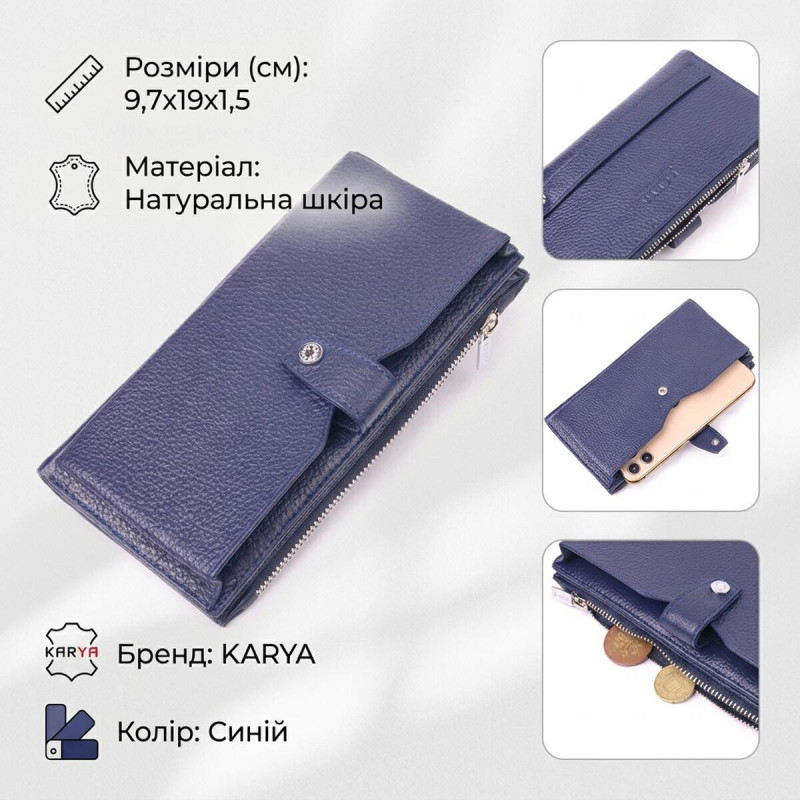Стильний вертикальний гаманець із натуральної шкіри KARYA Синій