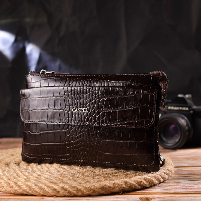 Мужской кожаный клатч для документов и города CANPELLINI Коричневый