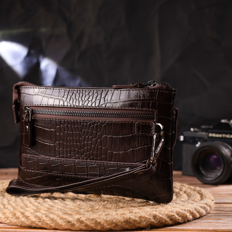 Мужской кожаный клатч для документов и города CANPELLINI Коричневый