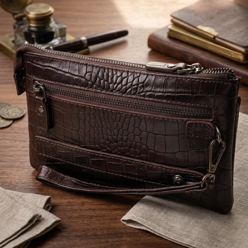 Мужской кожаный клатч для документов и города CANPELLINI Коричневый