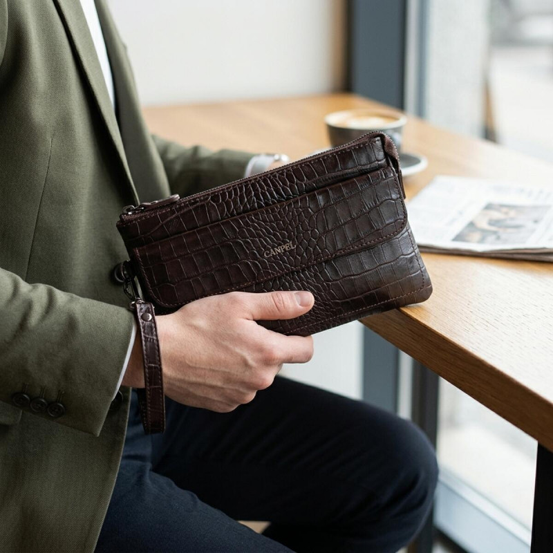 Мужской кожаный клатч для документов и города CANPELLINI Коричневый