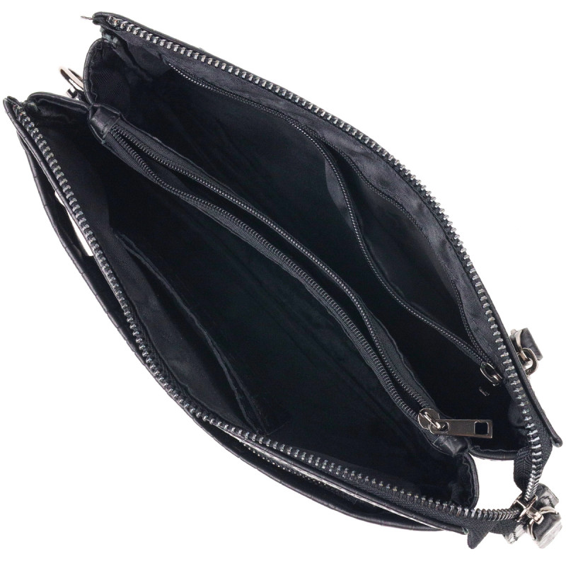 Чудовий клатч для чоловіків із натуральної фактурної шкіри з тисненням під крокодила CANPELLINI Чорний