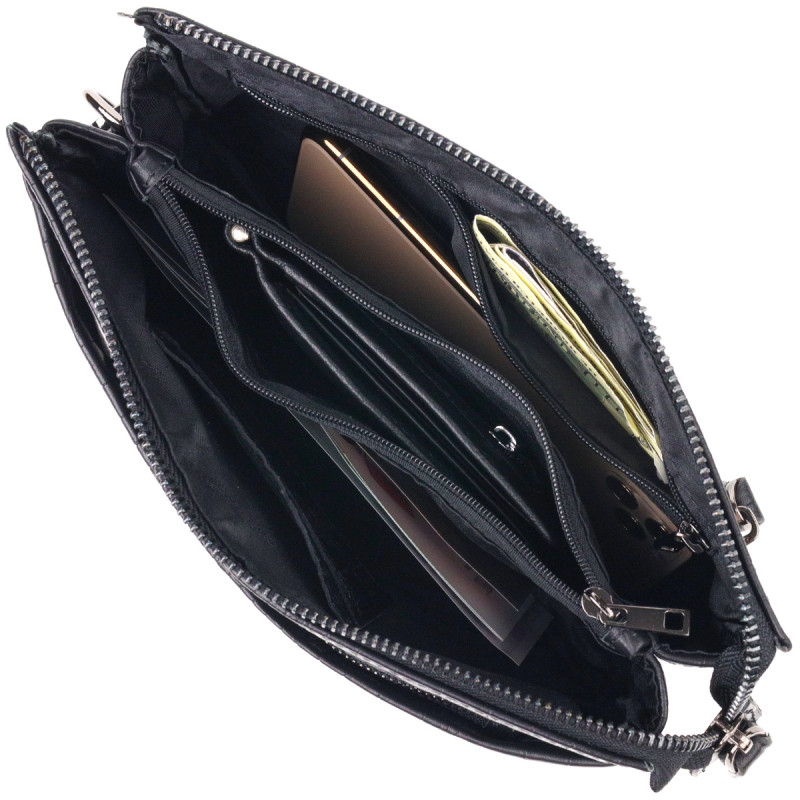 Чудовий клатч для чоловіків із натуральної фактурної шкіри з тисненням під крокодила CANPELLINI Чорний