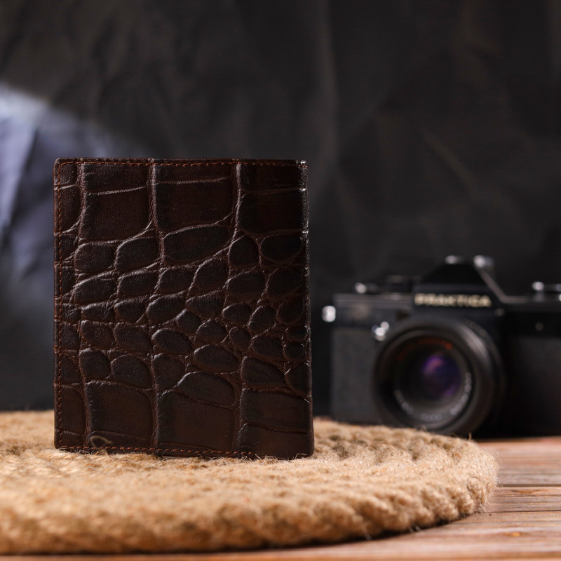 Стильное мужское портмоне из натуральной фактурной кожи CANPELLINI Коричневое