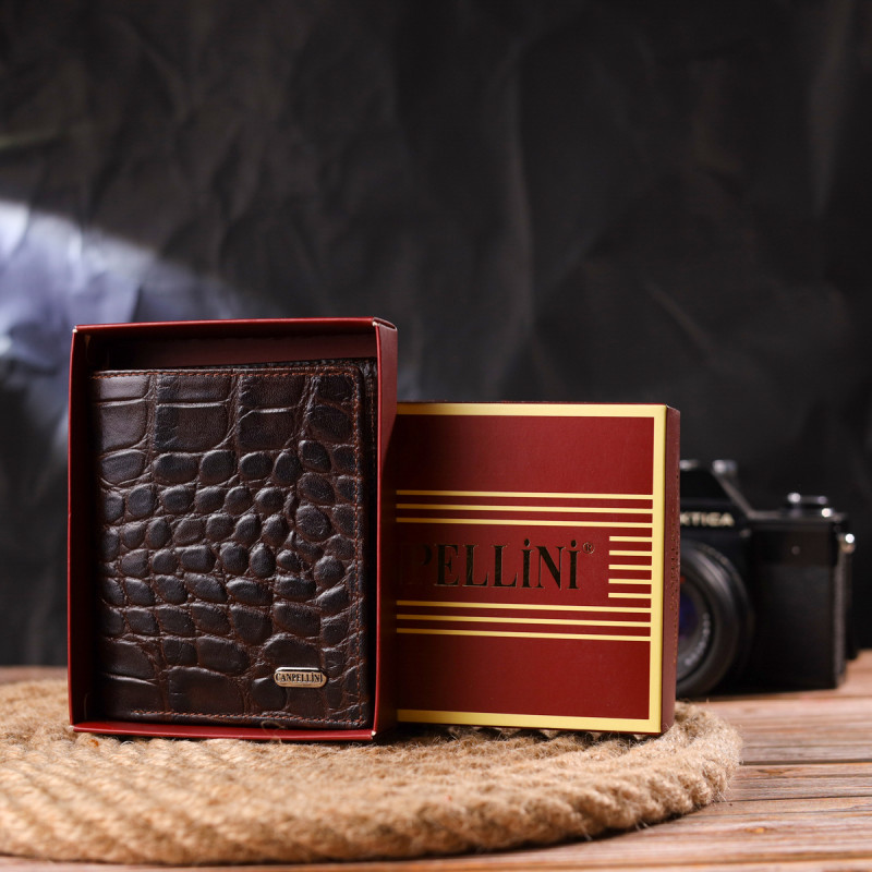 Стильное мужское портмоне из натуральной фактурной кожи CANPELLINI Коричневое