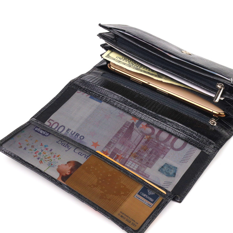 Привлекательный женский кошелек с монетницей из натуральной фактурной кожи CANPELLINI Черный