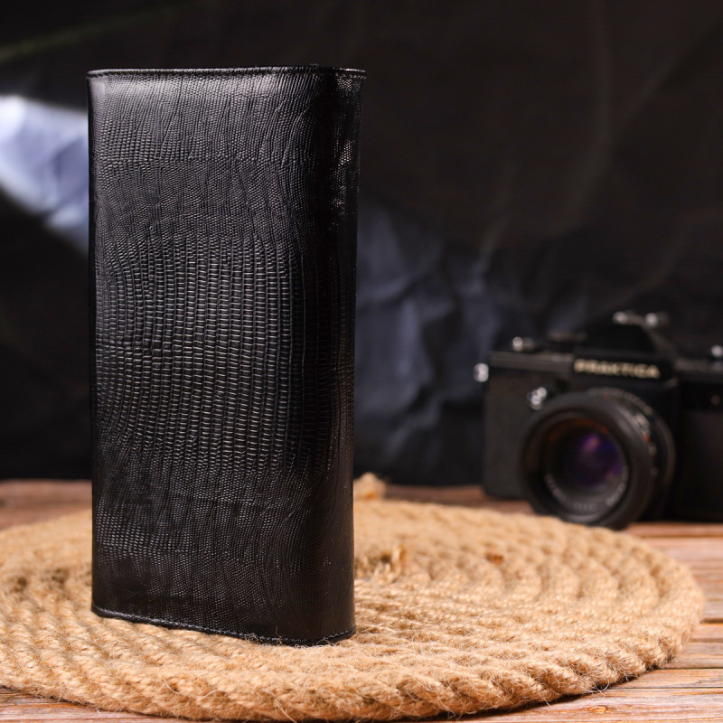 Привлекательный женский кошелек с монетницей из натуральной фактурной кожи CANPELLINI Черный