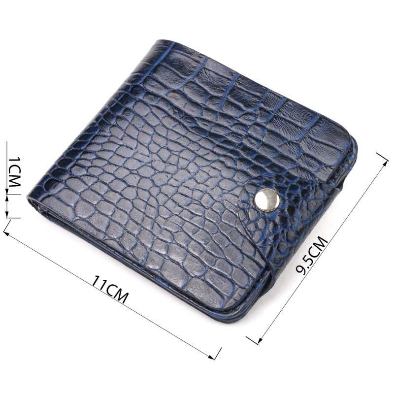 Стильное портмоне для мужчин в два сложения из натуральной фактурной кожи с тиснением под крокодила CANPELLINI Синее