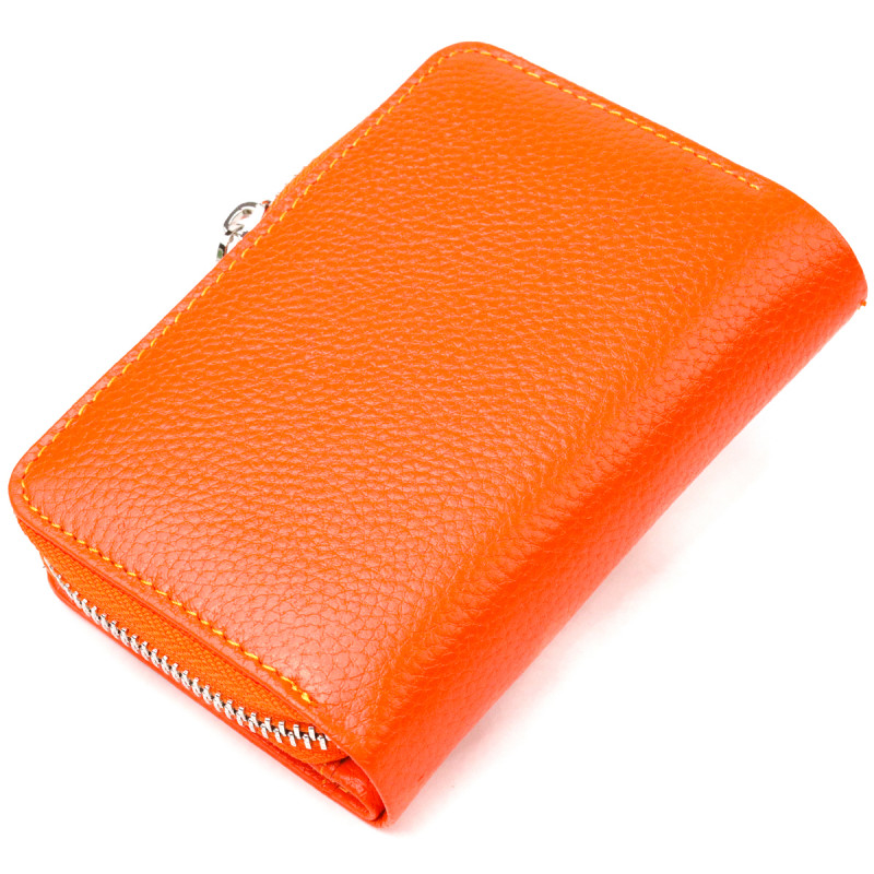Яскраве вертикальне портмоне для жінок із монетницею на блискавці з натуральної шкіри флотар CANPELLINI Помаранчеве