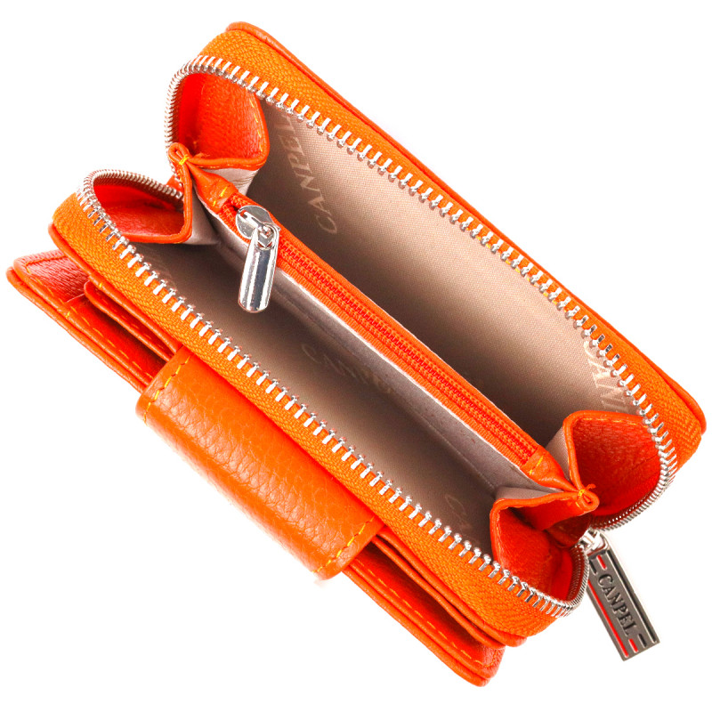 Яскраве вертикальне портмоне для жінок із монетницею на блискавці з натуральної шкіри флотар CANPELLINI Помаранчеве