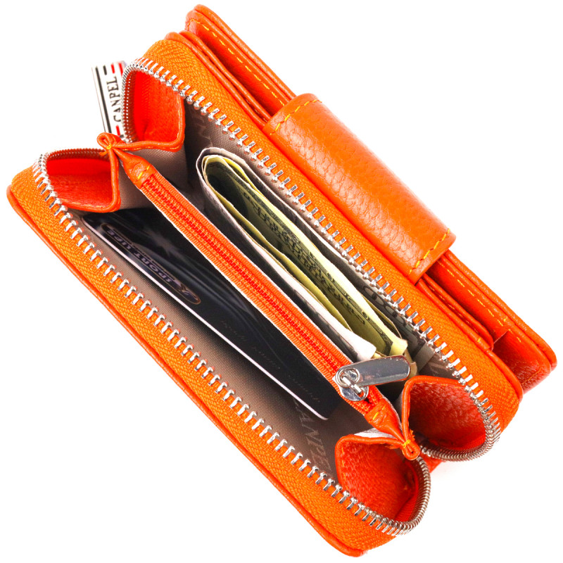 Яскраве вертикальне портмоне для жінок із монетницею на блискавці з натуральної шкіри флотар CANPELLINI Помаранчеве
