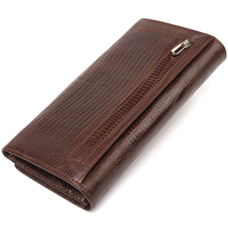 Стильный кошелек для женщин из натуральной фактурной кожи CANPELLINI Коричневый