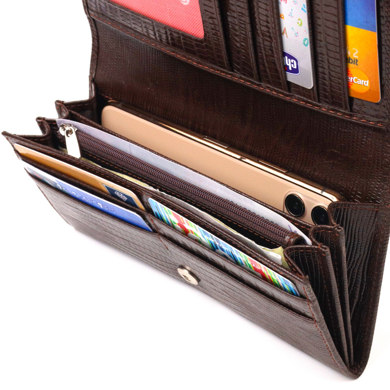 Стильный кошелек для женщин из натуральной фактурной кожи CANPELLINI Коричневый