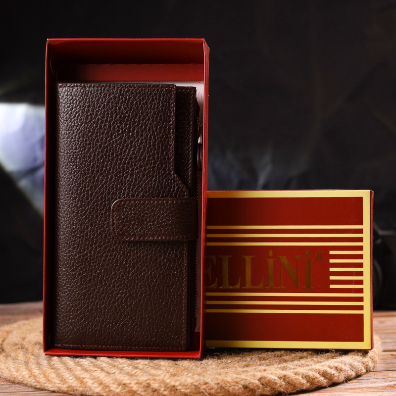 Стильный женский вертикальный кошелек из натуральной кожи CANPELLINI Коричневый