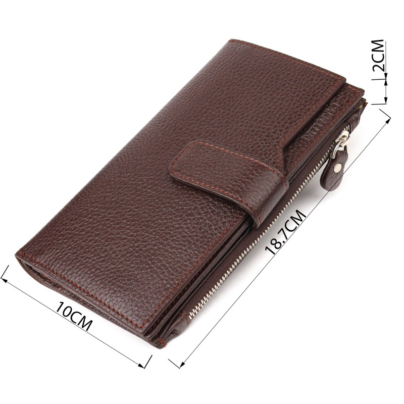 Стильный женский вертикальный кошелек из натуральной кожи CANPELLINI Коричневый