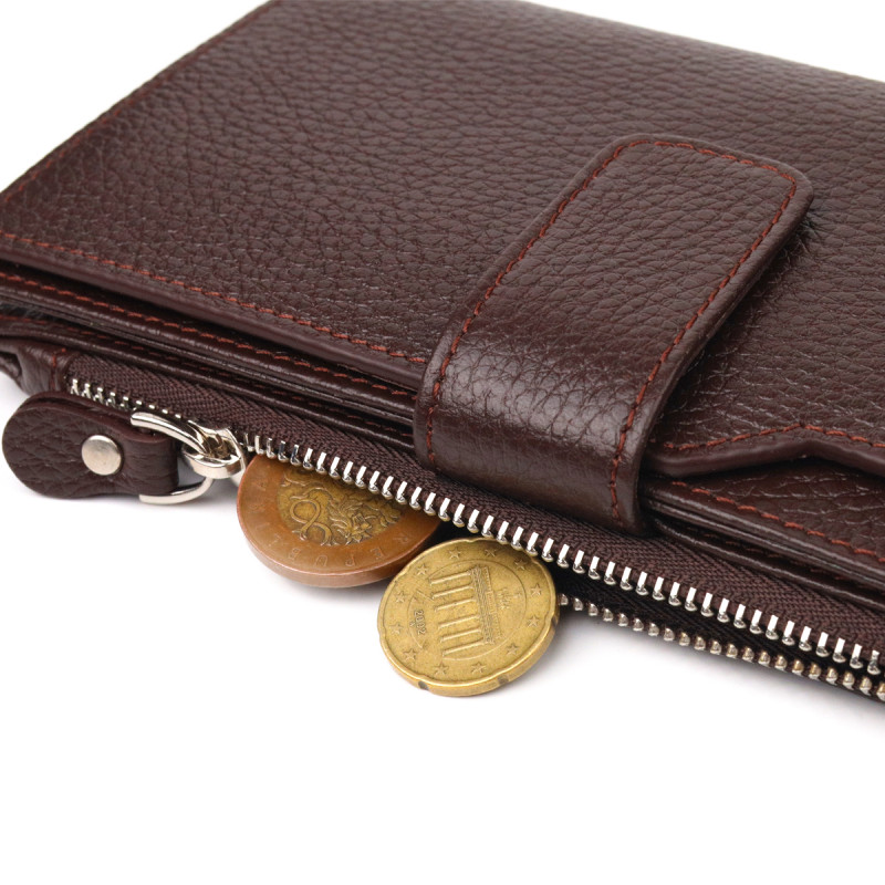 Стильный женский вертикальный кошелек из натуральной кожи CANPELLINI Коричневый