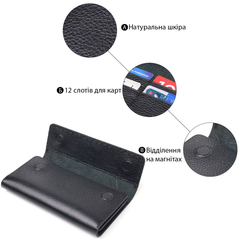 Функціональний жіночий гаманець з натуральної шкіри CANPELLINI Чорний