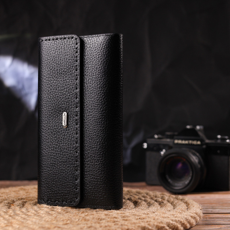 Функціональний жіночий гаманець з натуральної шкіри CANPELLINI Чорний