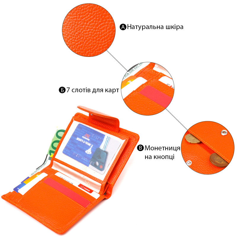 Унікальний вертикальний гаманець з натуральної шкіри CANPELLINI Помаранчевий