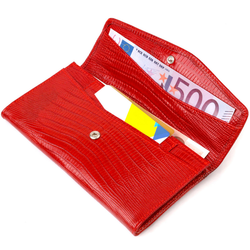 Фактурное женское портмоне из натуральной кожи с тиснением CANPELLINI Красный