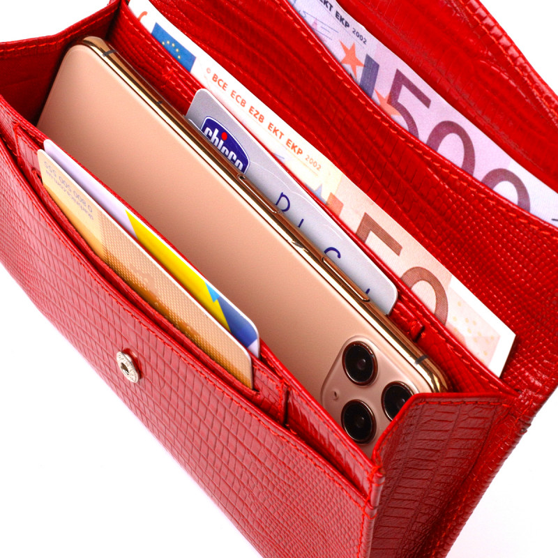 Фактурное женское портмоне из натуральной кожи с тиснением CANPELLINI Красный