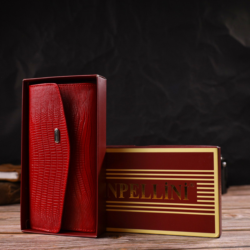 Фактурное женское портмоне из натуральной кожи с тиснением CANPELLINI Красный