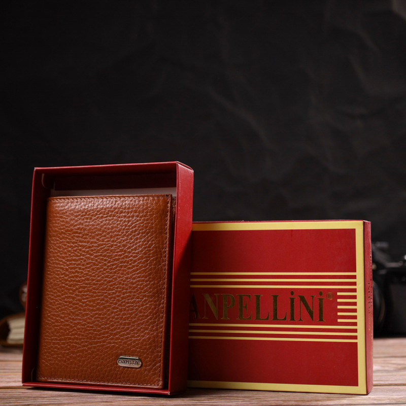 Стильный мужской кошелек вертикального формата из натуральной кожи CANPELLINI Рыжий